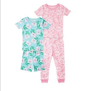 2 pair girls pajamas floral blue pink lightweight 6 4T